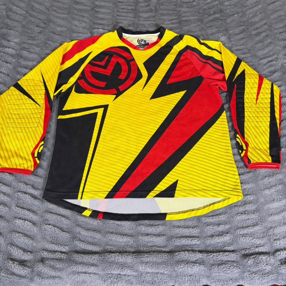 Moose Racing Sahara Motocross Jersey Yellow Red Black‎ Mens Large Padded Elbows